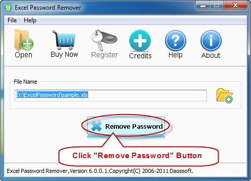 Start remove excel password