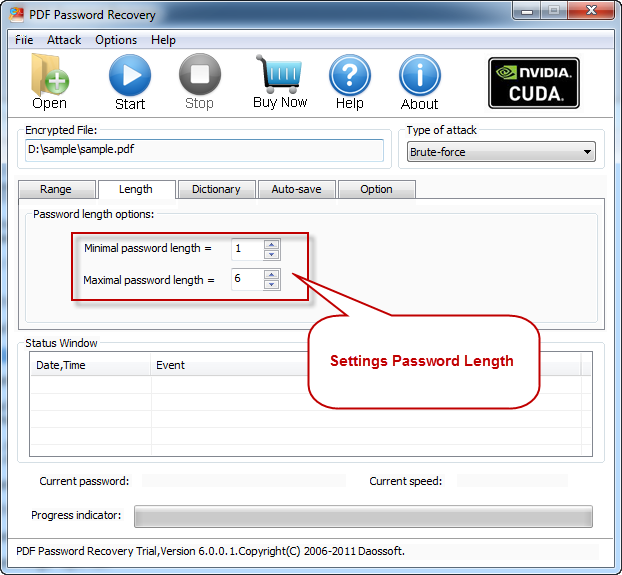 Password length settings on pdf Password Recovery