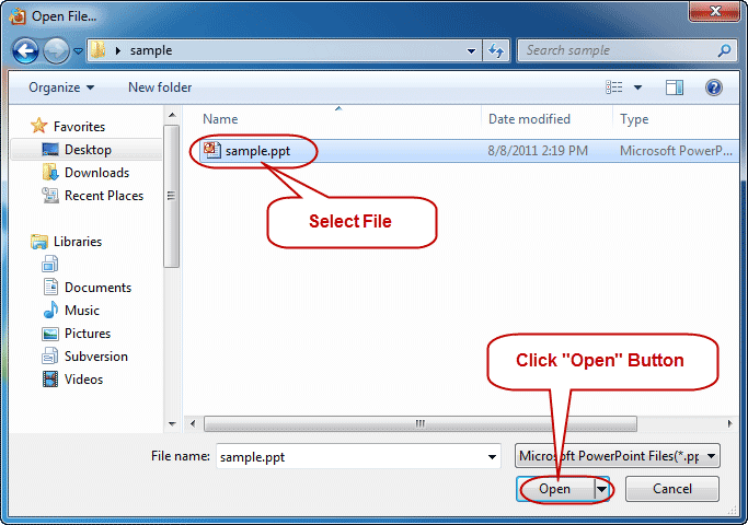 Select the protected ppt/pptx file
