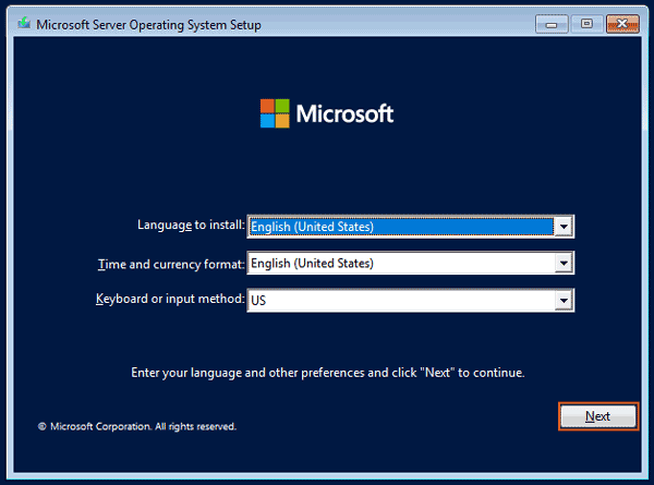 Windows server operating system setup