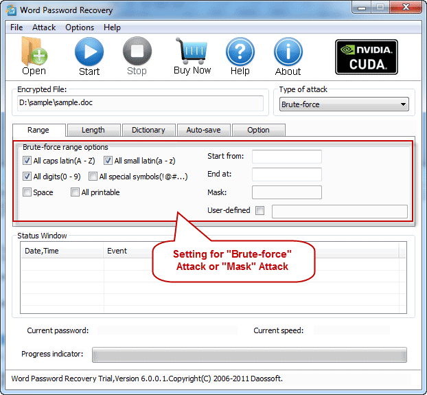 Attack Settings with Word Password Recovery