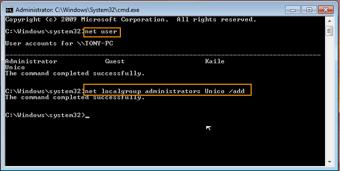 run command to add user to admin group