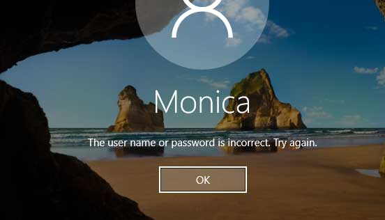 windows 10 password incorrect error
