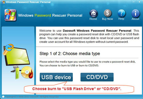 choose USB to create a windows 10 password recovery disk