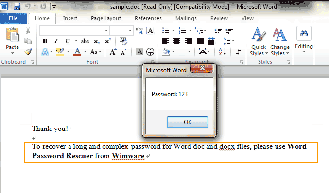 recover password and open the selected Word document