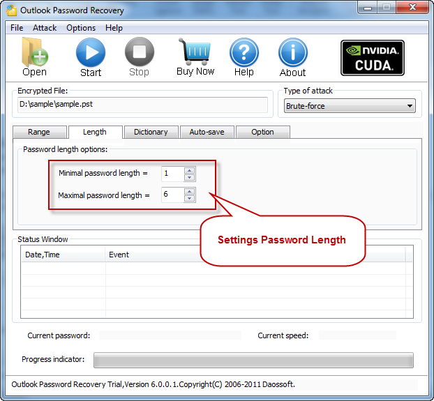 Password length settings on Outlook Password Recovery