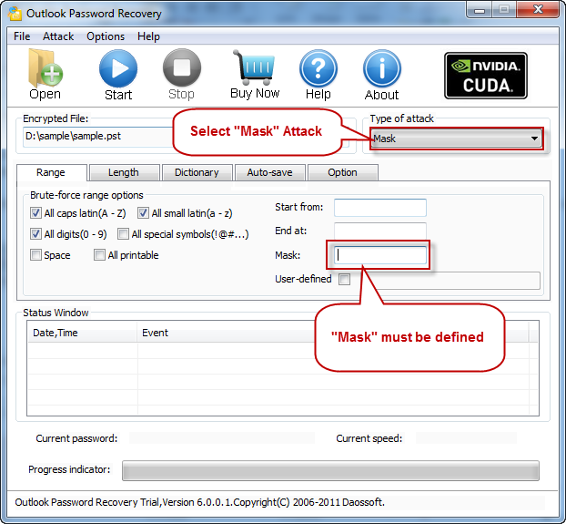 Mask Attack on Outlook Password Recovery
