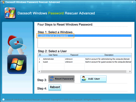 select Windows server 2012