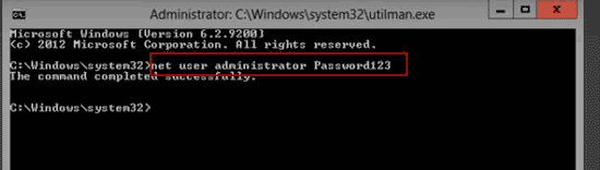 run command to recover Windows server 2012 local administrator password