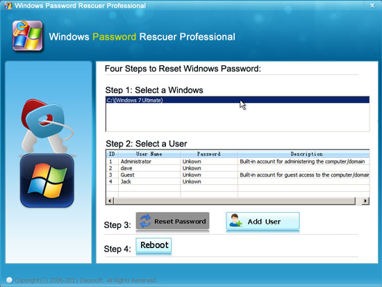select a windows system which you want to recover its password