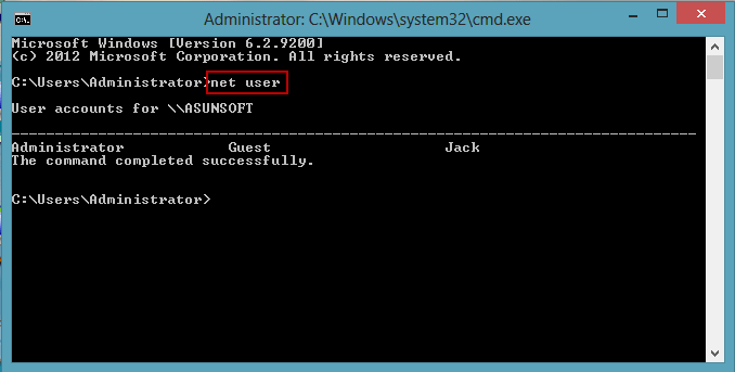 run command net user