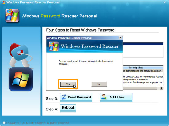 confirm to reset password