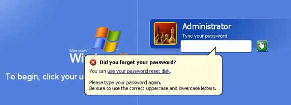 open Windows XP password reset wizard