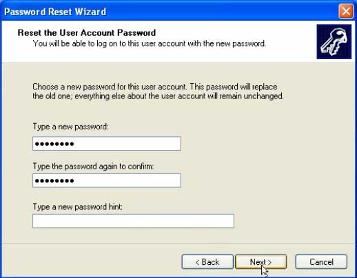 set up a new password for user account
