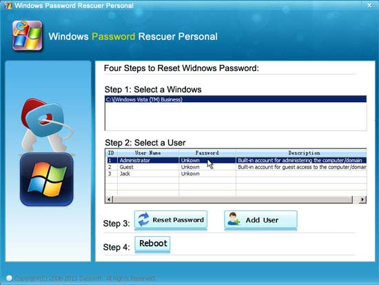 select Windows Vista user account