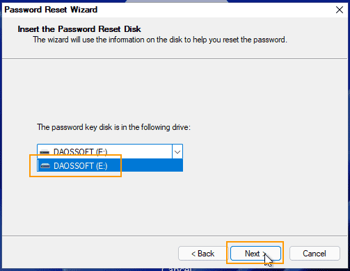 choose your password reset disk