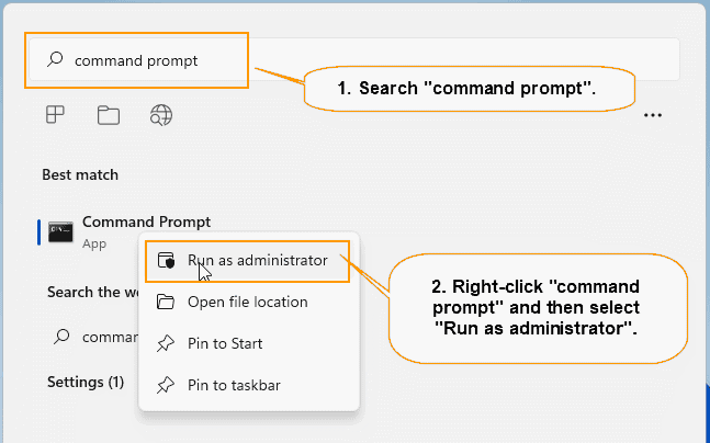 search for command prompt app and launch it