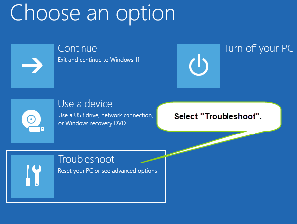 select troubleshoot option