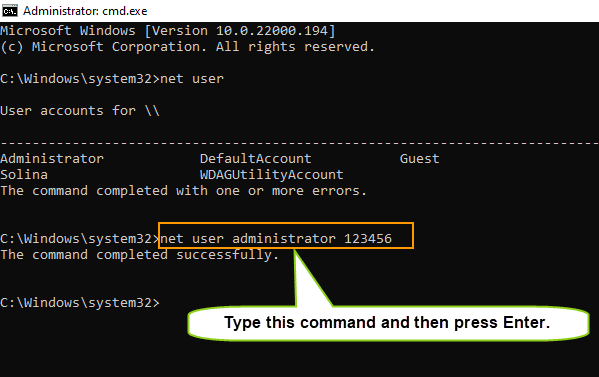 reset any user password via running net user command