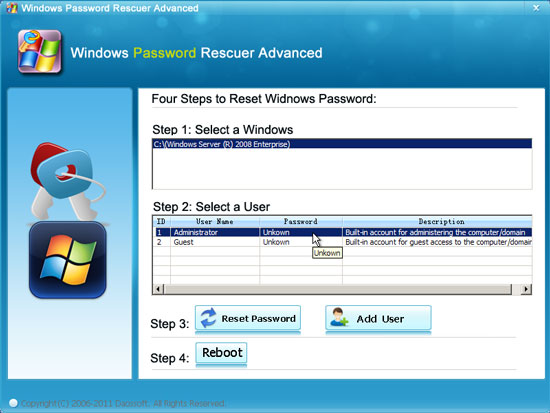 reset Windows server 2008 local account's password