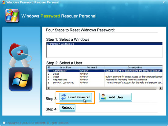 reset windows xp professional administrator password