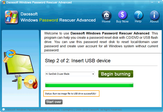 successfully create a password recovery disk