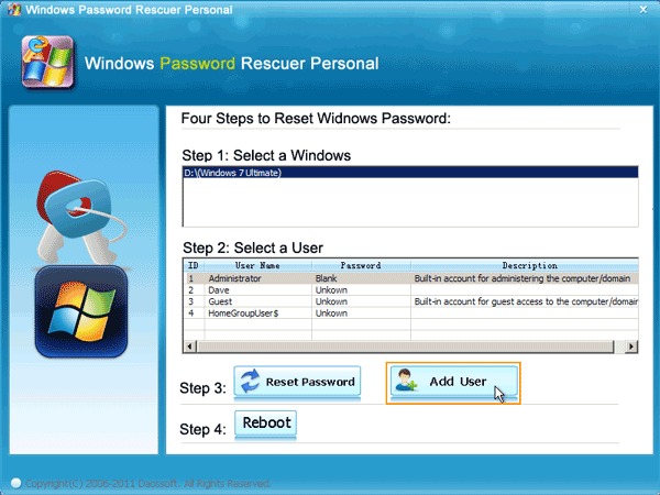 create admin account to Windows 7 without logging in