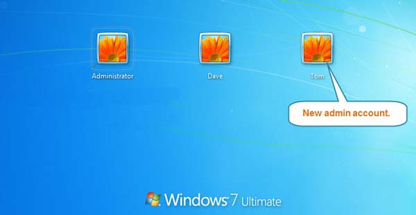 unlock locked HP laptop Windows 7 with the new admin account