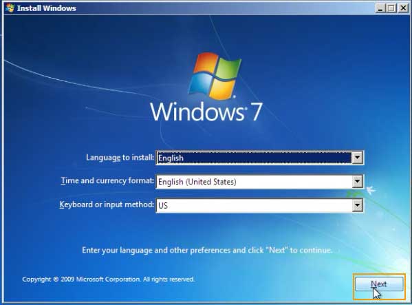 reboot HP laptop from Windows 7 install media