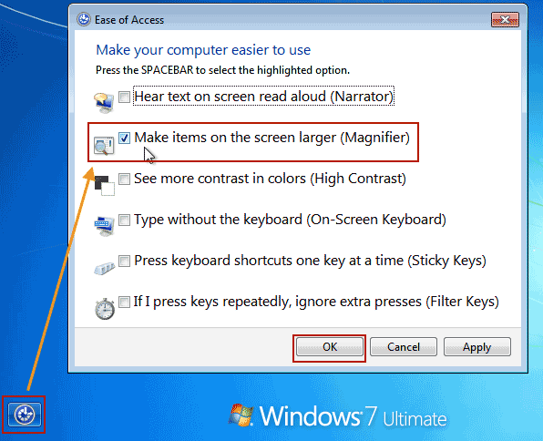 open Magnify in Windows 7 login screen
