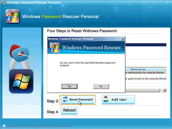 reset administrator password on HP laptop Windows 7