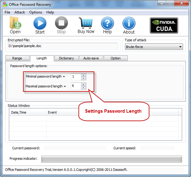 Password length settings on Office Password Recovery program