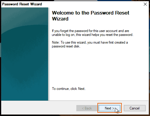 open password reset wizard