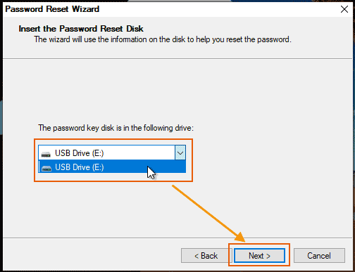 select password reset disk