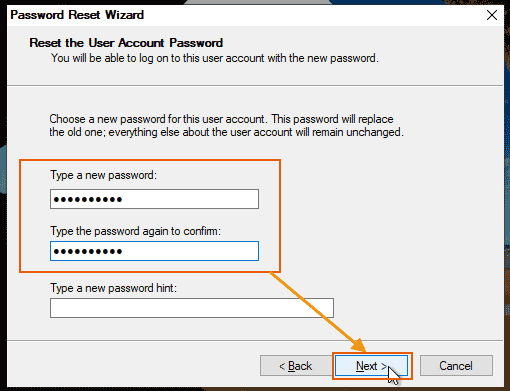set a brand new password