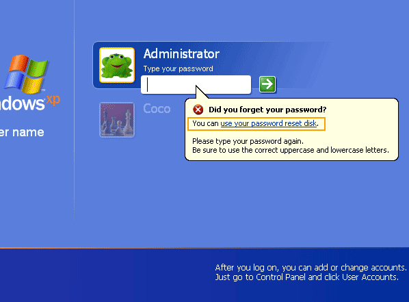 open password reset link after login failed